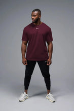 Back View Of Back Script Oversized Tee in Red