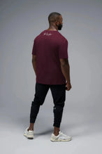 Side View Of Back Script Oversized Tee in Red