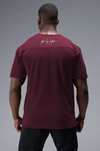 Back View Of Back Script Oversized Tee in Red