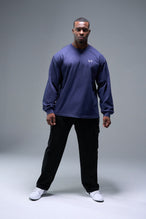 Front View of Midnight Blue TLF Blur Oversized Heavy Weight Long Sleeve, durable and versatile for gym or street wear 