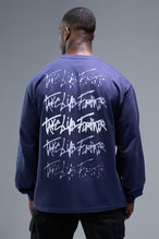 Back View of Midnight Blue TLF Blur Oversized Heavy Weight Long Sleeve, durable and versatile for gym or street wear 