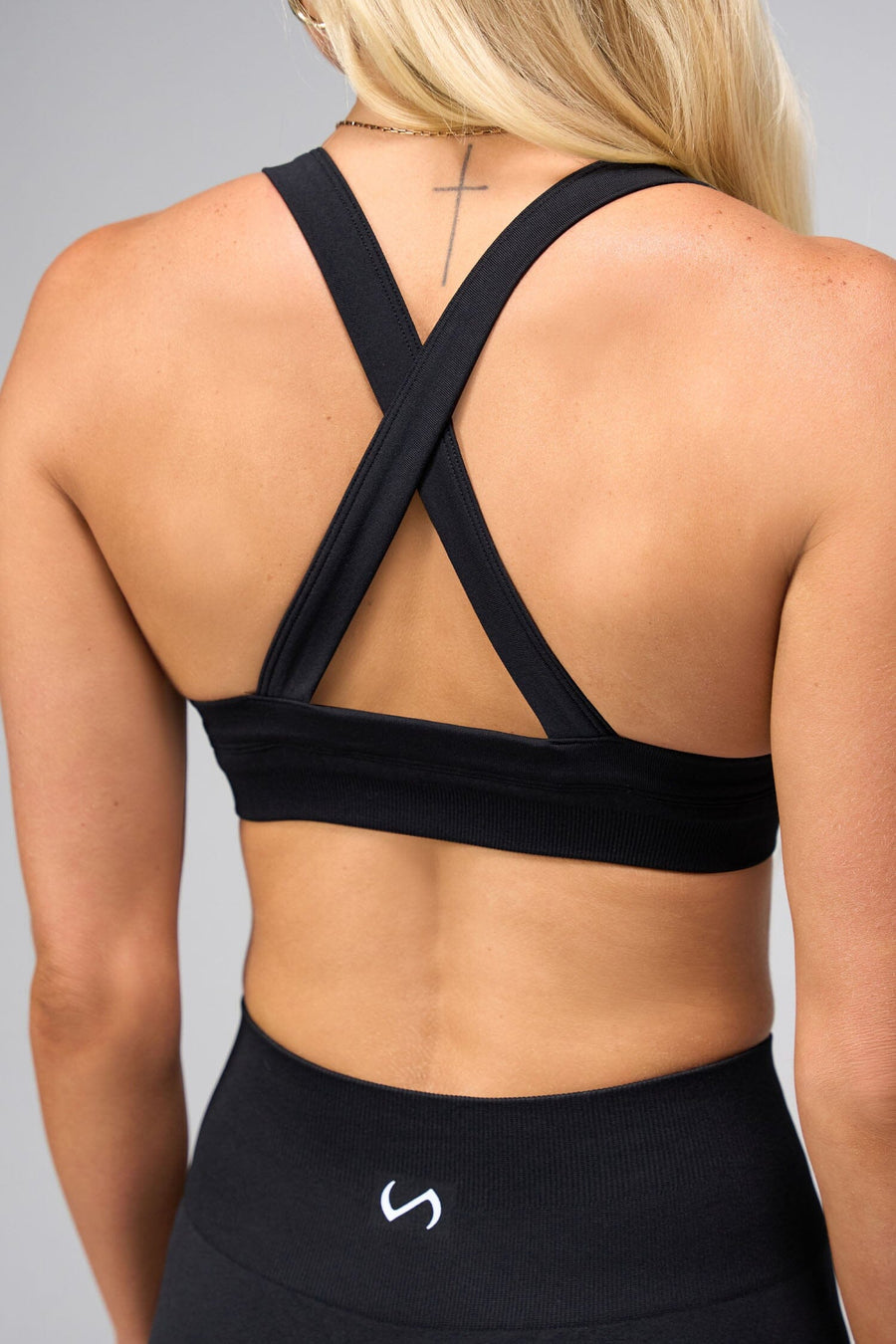 Back View Of Cosmic Seamless Square Neck Sports Bra in Black