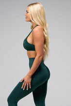 Side View Of Cosmic Seamless Square Neck Sports Bra in Deep Harvest Green