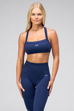 Front View Of Cosmic Seamless Square Neck Sports Bra in Deep Navy