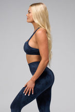 Side View Of Cosmic Seamless Strappy Sports Bra in Midnight Eclipse