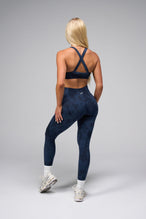 Back View Of Cosmic Seamless Strappy Sports Bra in Midnight Eclipse