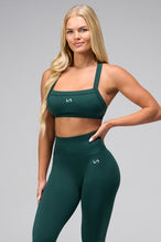 Front View Of Cosmic Seamless Square Neck Sports Bra in Deep Harvest Green