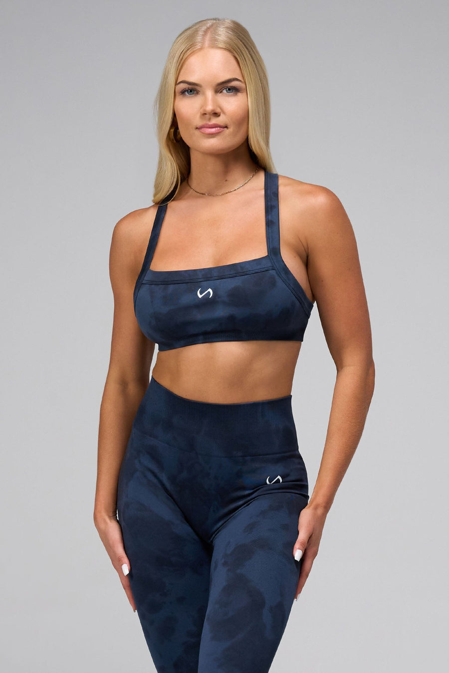 Front View Of Cosmic Seamless Strappy Sports Bra in Midnight Eclipse