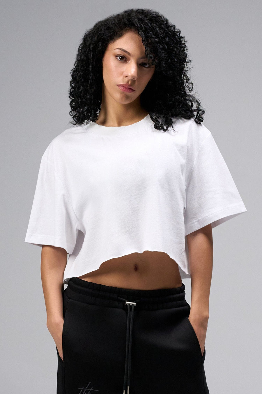 Front view Of Women's Dura Cotton Oversized Cropped Tee in White