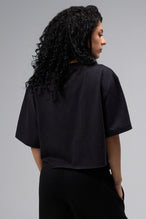 Back view Of Women's Dura Cotton Oversized Cropped Tee in Black