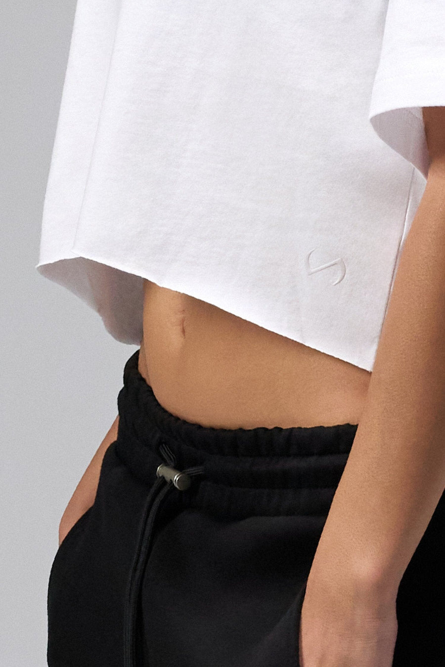 Zoomed Front View Of Women's Dura Cotton Oversized Cropped Tee in White