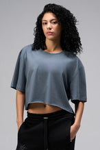 Front view Of Women's Dura Cotton Oversized Cropped Tee in Stormy Weather