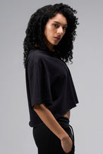 Side view Of Women's Dura Cotton Oversized Cropped Tee in Black