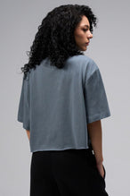 Back view Of Women's Dura Cotton Oversized Cropped Tee in Stormy Weather