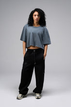 Front view Of Women's Dura Cotton Oversized Cropped Tee in Stormy Weather