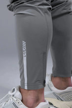 Detail Back View of Gray TLF Element Athletic Joggers 2.0, featuring side zipper pockets and side leg cargo pockets and reflective details 