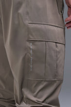 Detail Back View of Brown TLF Element Athletic Joggers 2.0, featuring side zipper pockets and side leg cargo pockets and reflective details 