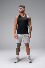 Front View of the Gray the TLF Element Light 7 Inch Shorts featuring side zipper pockets, side split hems and reflective details for nighttime visibility. 