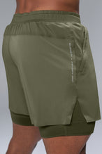 Back View of Green TLF Element Shorts With Liner, 2 in 1 shorts featuring side zipper pockets, 5 inch inseam and 7 Inch inseam Liner Short 