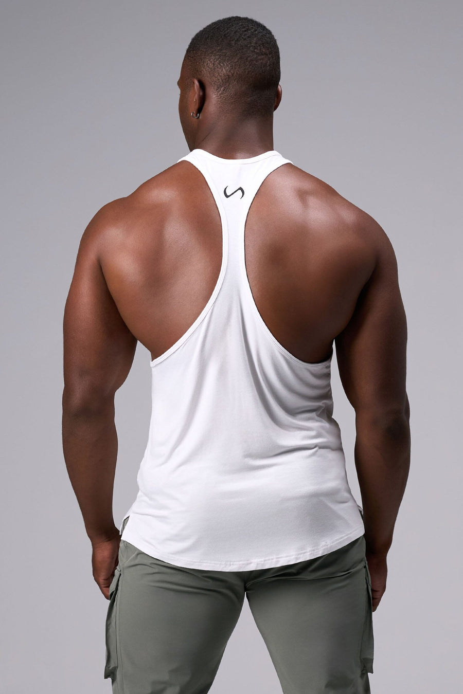 Back View of White Elevate Bamboo Stringer Tank