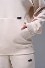 Detail Front View of White TLF Elevate Waffle Tech Hoodie, featuring kangaroo pockets, and double panel hoodie designed for all day wear