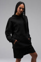 Front View of Black TLF Elevate Waffle Tech Hoodie, featuring kangaroo pockets, and double panel hoodie designed for all day wear