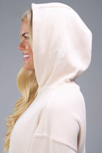 Detail Side View of White TLF Elevate Waffle Tech Hoodie, featuring kangaroo pockets, and double panel hoodie designed for all day wear