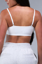 Back View of White TLF Essential Scrunch Seamless Bralette, featuring adjustable straps for a custom fit and scrunch front design 
