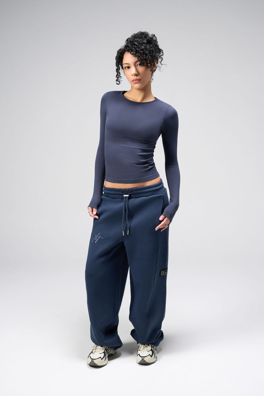 Front View Of Women's Essential Seamless Long Sleeve Top in Blue Nights