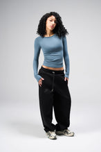 Front View Of Women's Essential Seamless Long Sleeve Top in Stormy Weather 