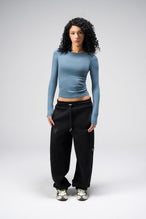 Front View Of Women's Essential Seamless Long Sleeve Top in Stormy Weather 