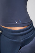 Side View Of Women's Essential Seamless Long Sleeve Top in Blue Nights