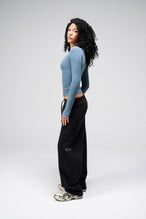 Side View Of Women's Essential Seamless Long Sleeve Top in Stormy Weather 