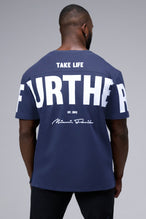 Back View Of Further Cotton Luxe Oversized Tee in Blue Nights