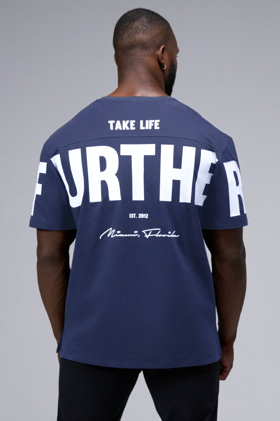 Back View Of Further Cotton Luxe Oversized Tee in Blue Nights