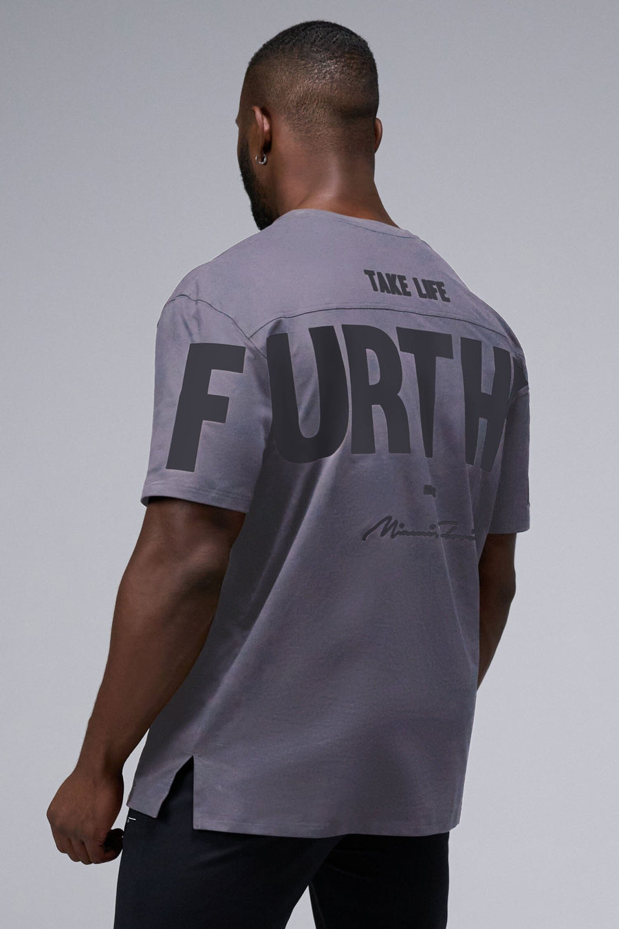 Back View Of Further Cotton Luxe Oversized Tee in Blackened Pearl