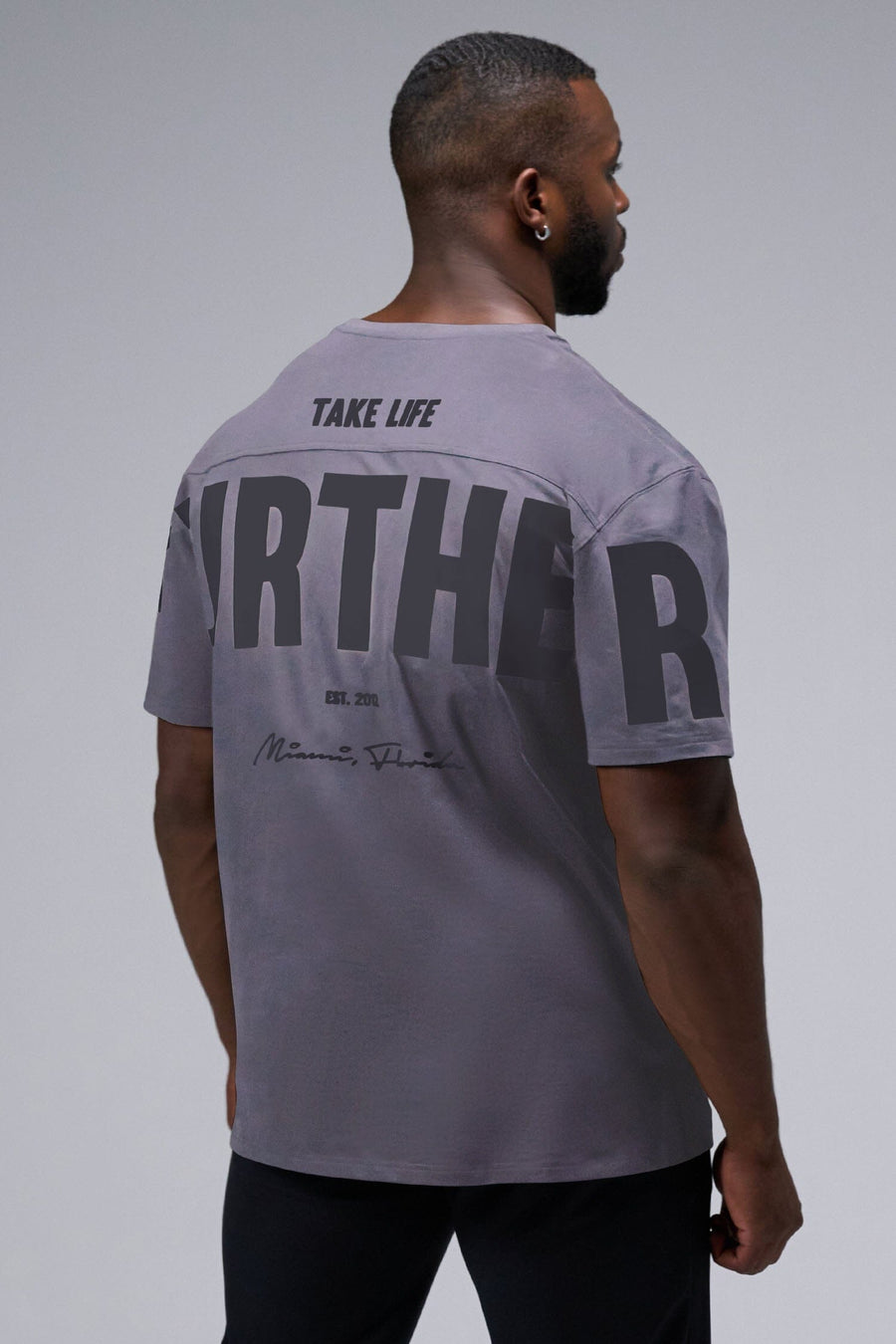 Back View Of Further Cotton Luxe Oversized Tee in Blackened Pearl