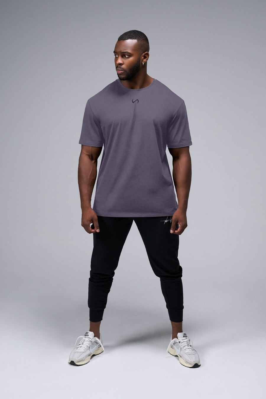 Front View Of Further Cotton Luxe Oversized Tee in Blackened Pearl