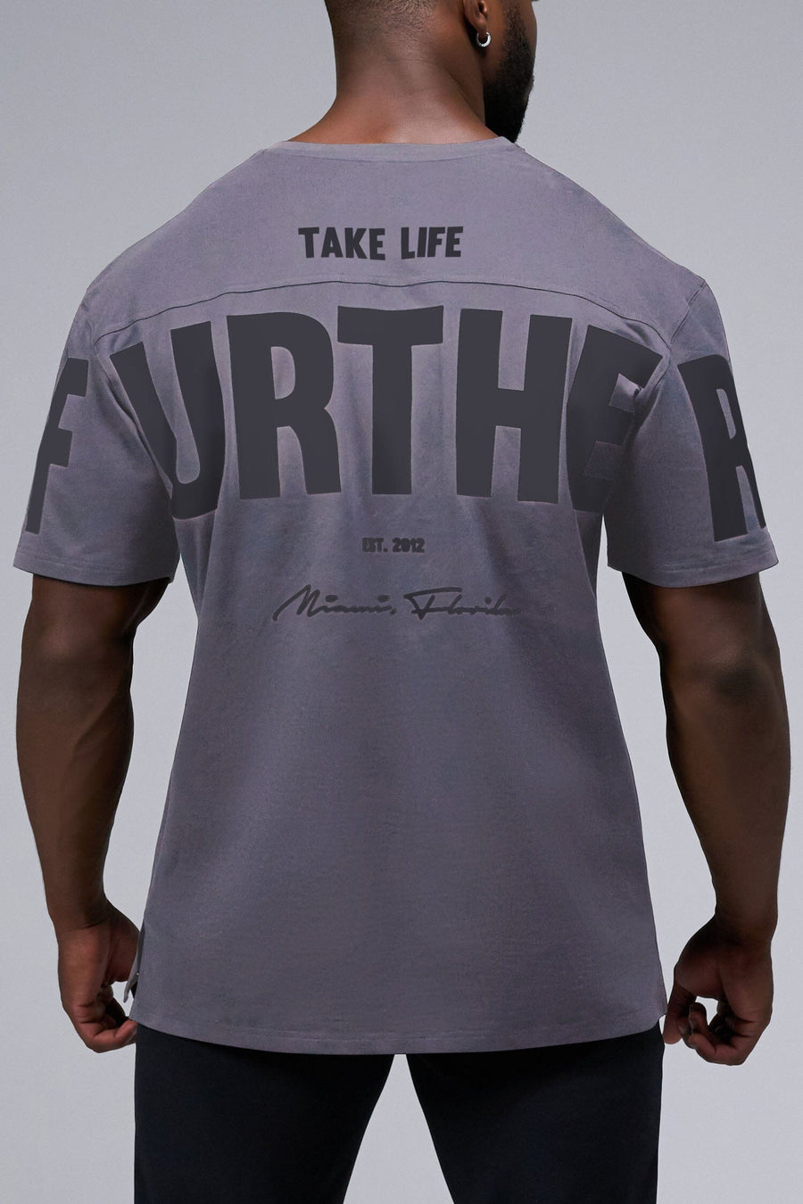 Back View Of Further Cotton Luxe Oversized Tee in Blackened Pearl