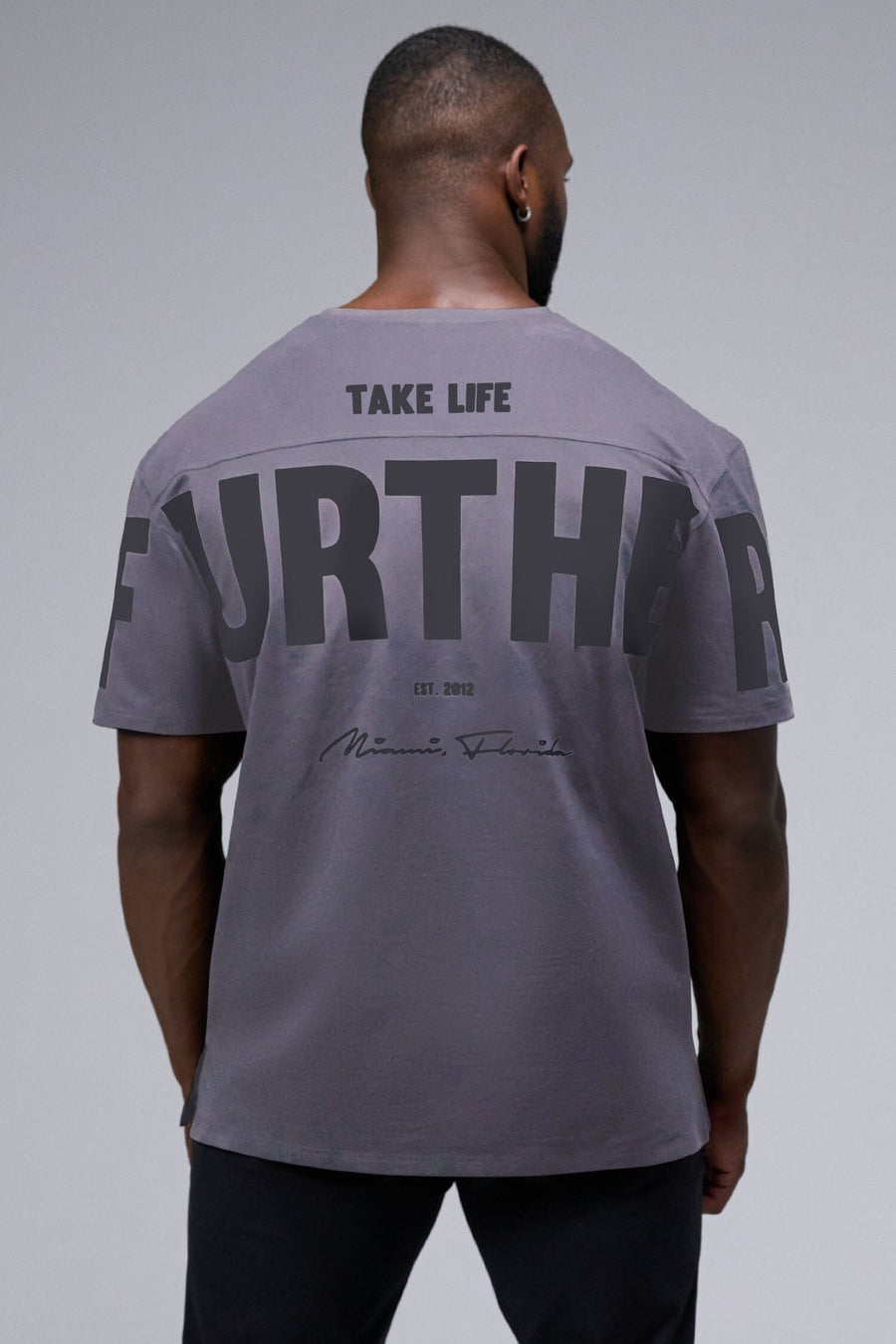 Back View Of Further Cotton Luxe Oversized Tee in Blackened Pearl