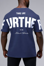 Back View Of Further Cotton Luxe Oversized Tee in Blue Nights
