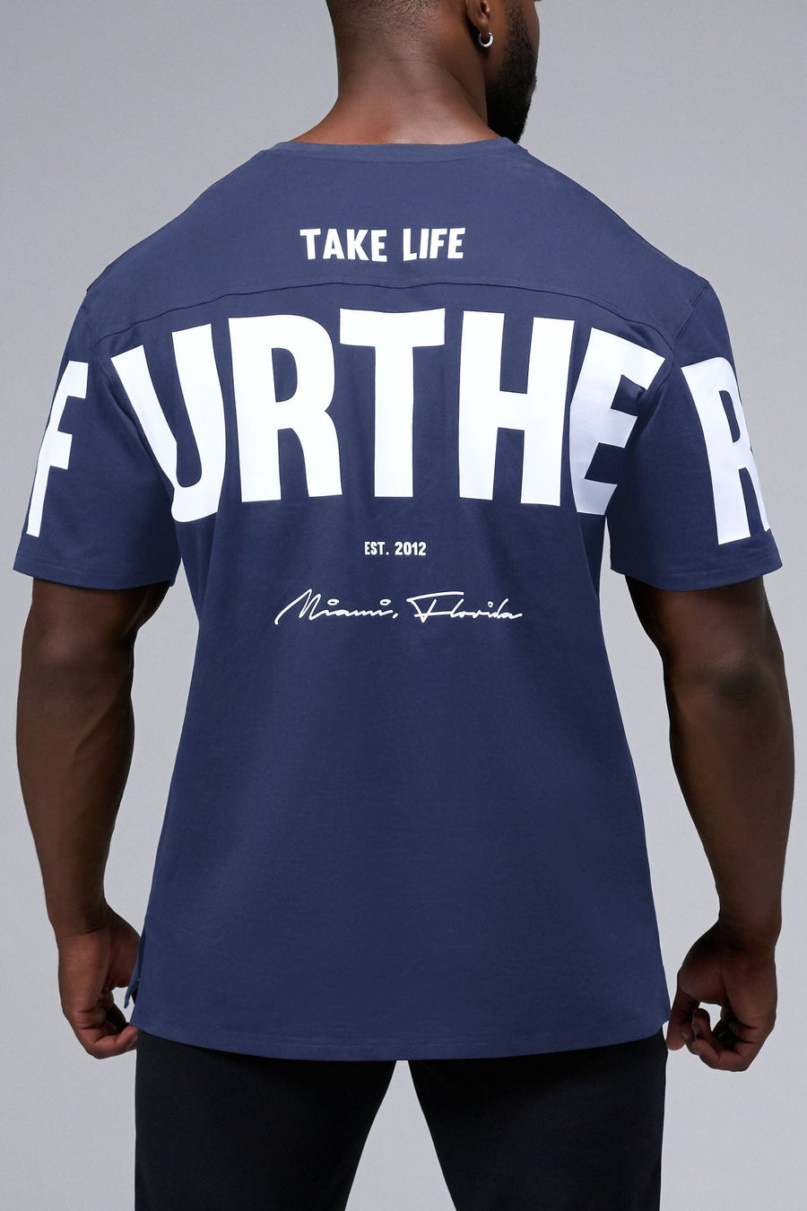 Back View Of Further Cotton Luxe Oversized Tee in Blue Nights