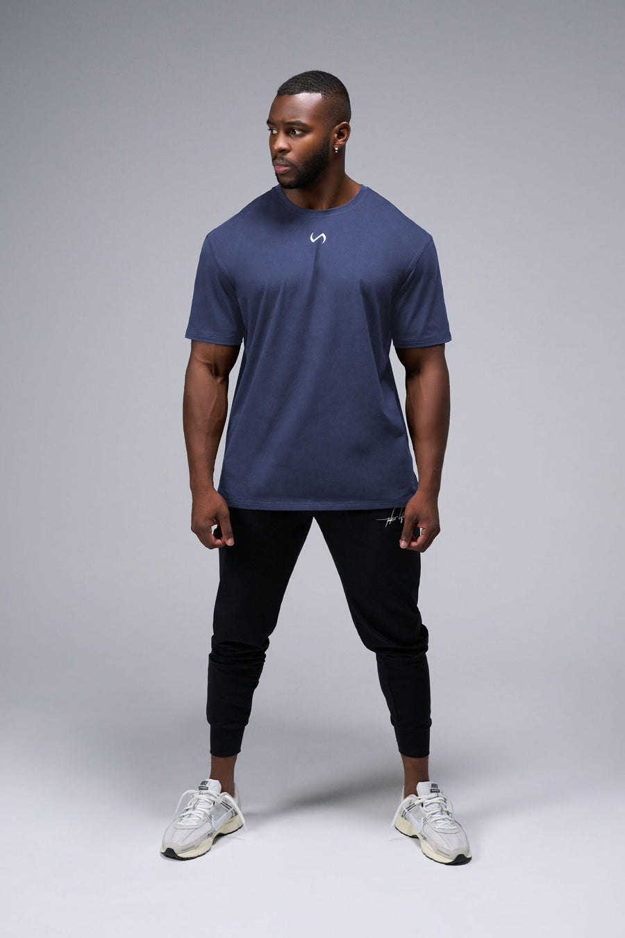 Front View Of Further Cotton Luxe Oversized Tee in Blue Nights