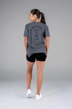 Back View of Blackened Pearl  TLF 3 Strengths Swole Tee, featuring a custom graphic print design in our swole fit for all day wear