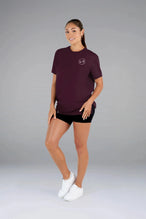 Back View of Wine  TLF 3 Strengths Swole Tee, featuring a custom graphic print design in our swole fit for all day wear