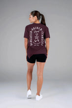 Back View of Wine  TLF 3 Strengths Swole Tee, featuring a custom graphic print design in our swole fit for all day wear