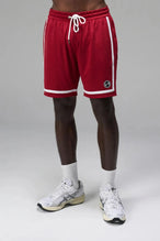 Front View of Red GTS Athletic 8 Inch Shorts, featuring an 8-inch inseam and zipper pockets