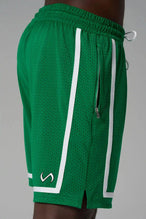 Side View of Green GTS Athletic 8 Inch Shorts, featuring an 8-inch inseam and zipper pockets