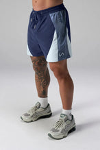 Front View of Blue the TLF GTS Element-Max Shorts featuring contrast color panels and sleek invisible side zipper pockets