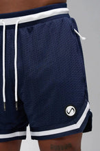 Front View of Blue GTS Evolve Mesh 6 Inch Shorts, featuring dual side pockets and 6 inch inseam for performance and functionality 